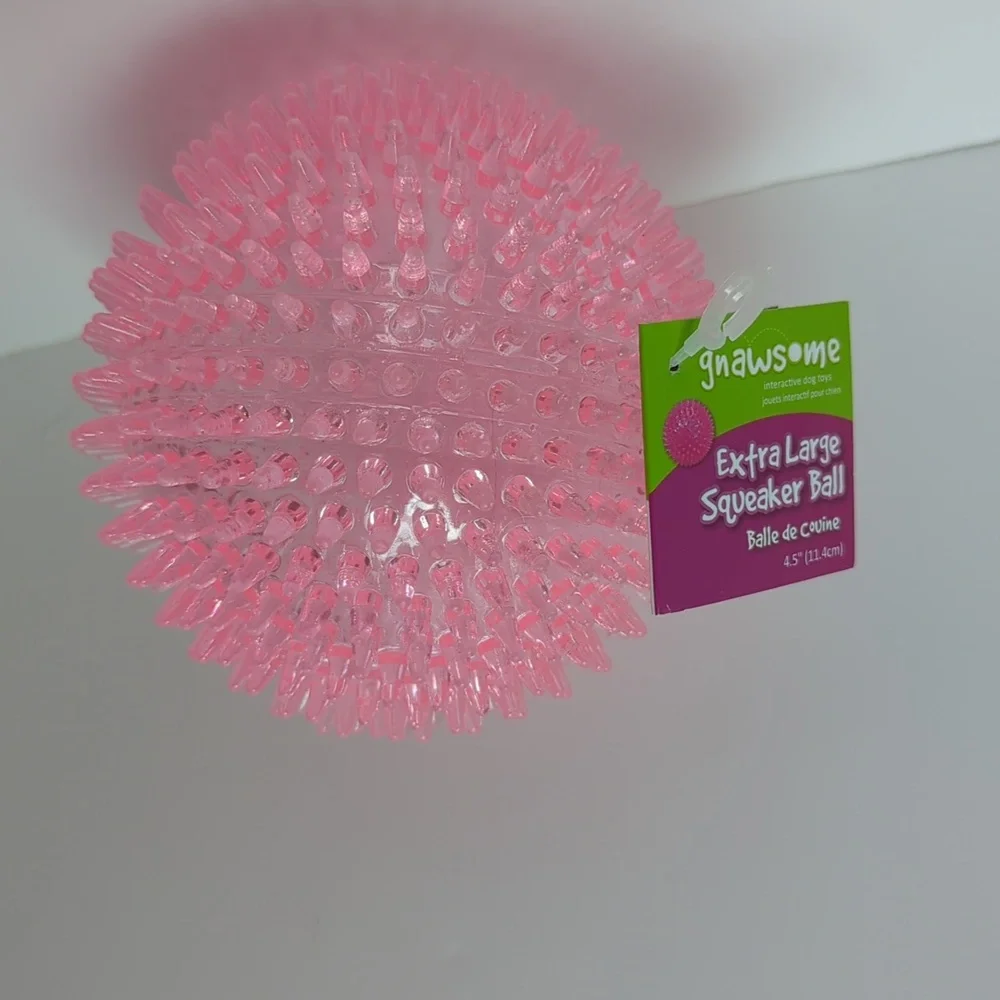 Gnawsome Extra large spike squeaker ball 4.5 inches new pink dog toy